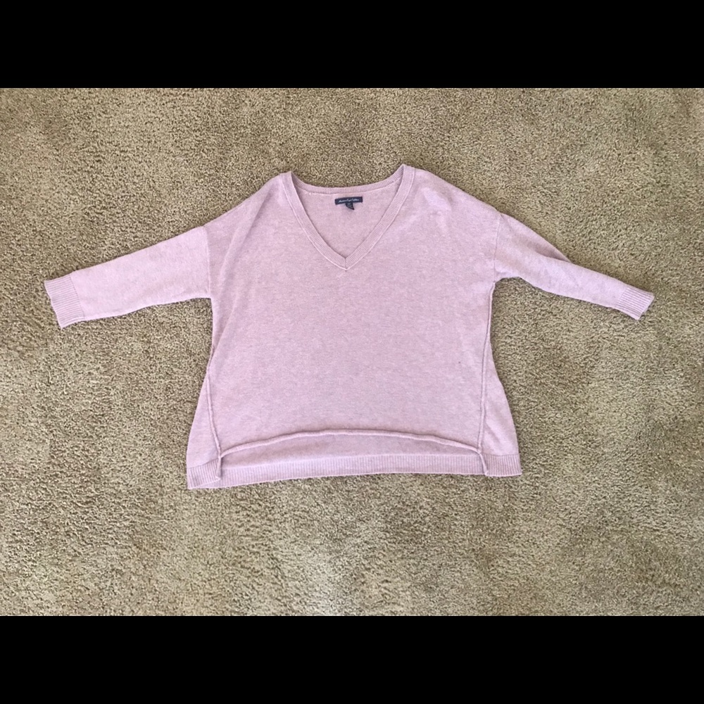 SIZE M, MAUVE HI-LO QUARTER SLEEVED SWEATER